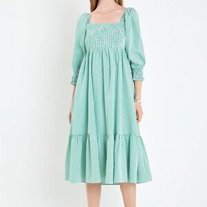 Mint Green Smocked Midi Dress